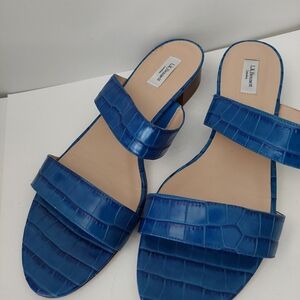 L.K. Bennett Eveleen Royal Blue Croc-Embossed Sandals